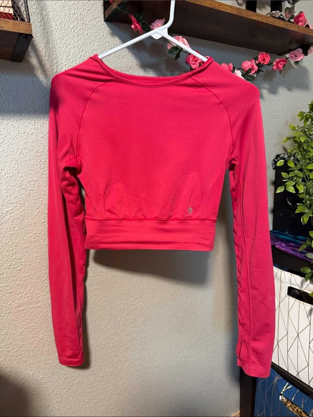 Aura Bright Pink Long Sleeve Crop Top